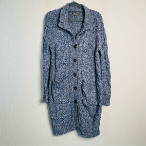 Point Sur Long Marled Blue Cable Knit Cardigan Sweater